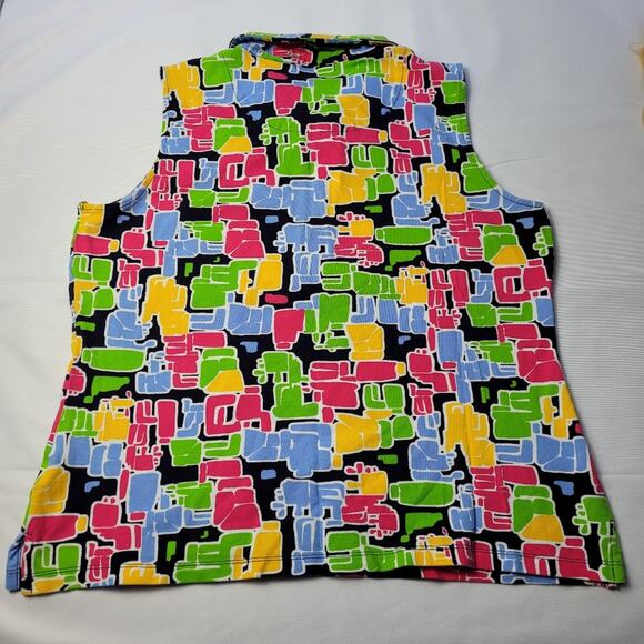 Lizgolf Geometric Print Quarter Zip Sleeveless Top size Large - Picture 2 of 6